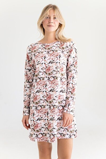 Bumbăcel Cămașă de noapte damă cu imprimeu și mânecă lungă din bumbac