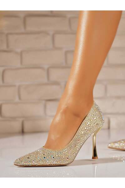 Joana Gold Glitter Stiletto Heels for Women - Evony
