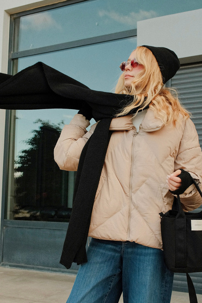 CHUBA Women's Knitwear Scarf & Beanie & Gloves Three-Piece Set Black 26W5006