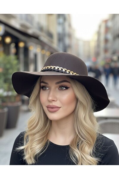 sf collection Floppy Felt Fedora Hat with Chain Accessory