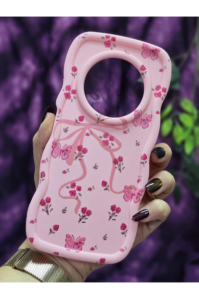 Magic Ring Tecno Spark 30C Uyumlu Kelebek Kurdele ve Çiçek Desenli Pembe Tele...