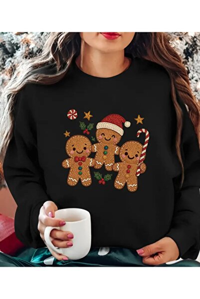 herkesemoda guler rotund Hanorac cu imprimeu cu biscuiți de pâinea cu miros d...