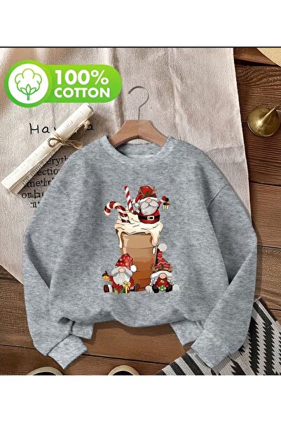 herkesemoda Christmas Theme Print Detailed Crew Neck Sweatshirt