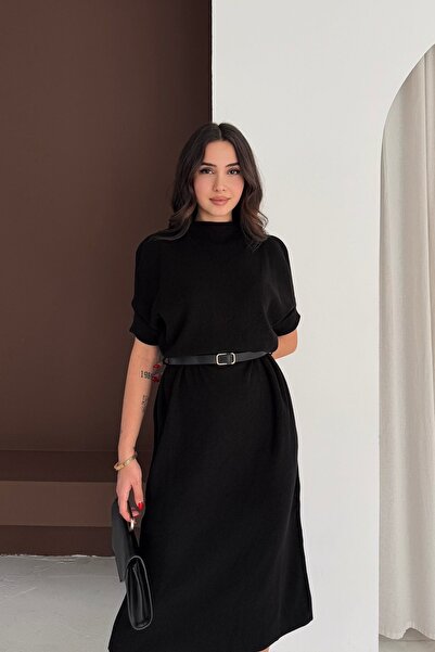 Noi Belis Maxi Boy Mock Neck Belted Knitwear Dress Aw25El0027