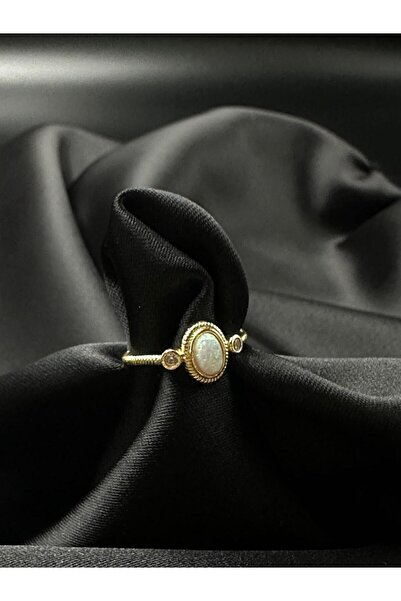 G&OJEWELRY Kadın pinterest opal taşlı krem renk gold detaylı orta büyük ayarl...