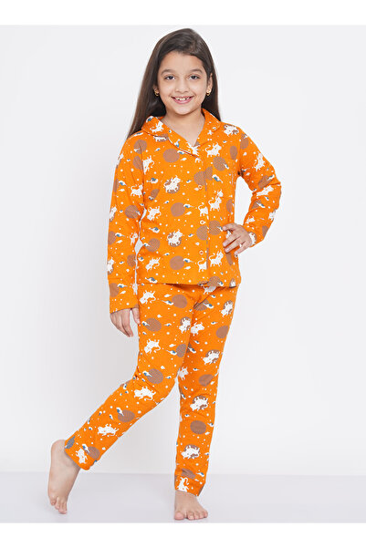 LAUREN SMITH Girl's Pajama Set Long Sleeve Buttoned Top with pants 2 Piece Printed Sleepwear Cotton Pjs Set