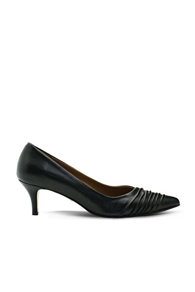 Vario Genuine Leather Pointed Toe Low Heel Shoes 053 Black (Black)