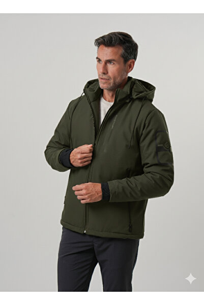 PIQUE Men's Coat Quilted Lined Softshell Coat with Print Detail