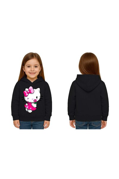 SEDİRLİ Унисекс детска блуза с качулка и принт Hello Kitty, 3-нишка, шерпа