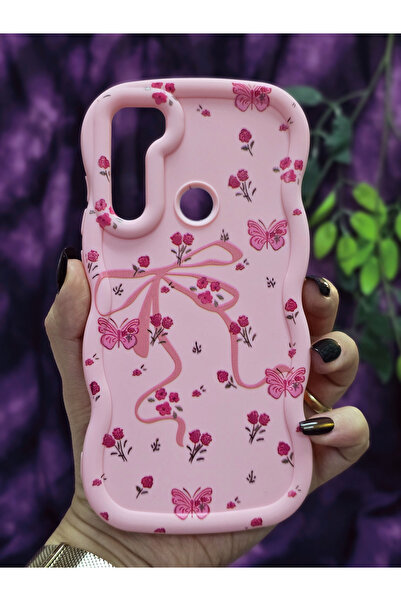 Magic Ring Xiaomi Redmi Note 8 Uyumlu Kelebek Kurdele ve Çiçek Desenli Pembe ...