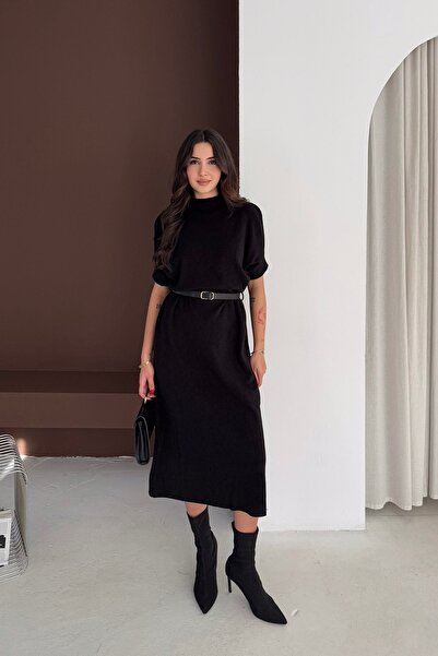 Noi Belis Maxi Boy Mock Neck Belted Knitwear Dress Aw25El0027
