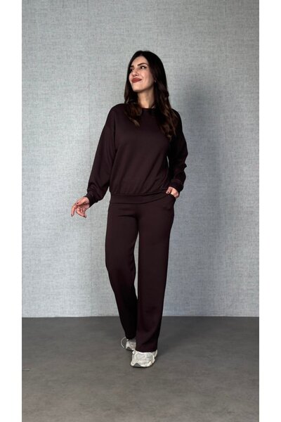 ALPACO Women's Long Sleeve Crew Neck Viscose Two Thread Blouse and Pants Double Suit