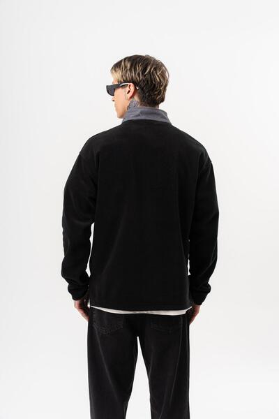 Respire Men's Half Zip Oversized Fleece Jacket Black