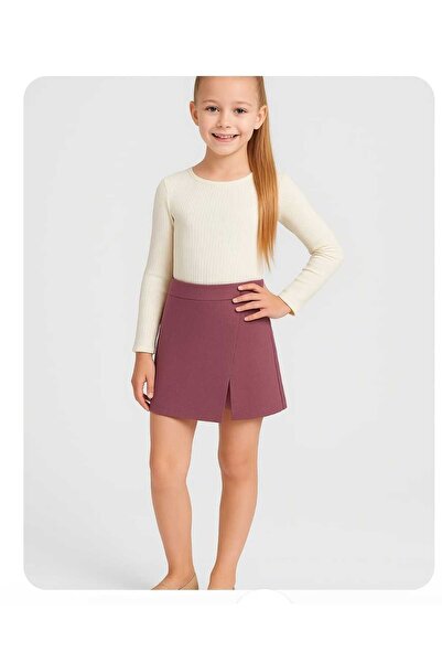 Panino Kız Çocuk Mürdüm Renk Yırtmaç Detaylı Şort Etek