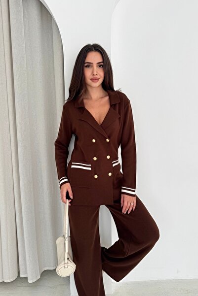 Noi Belis Double Breasted Collar Pocketed Knitwear Bottom Top Set Aw25Au0002