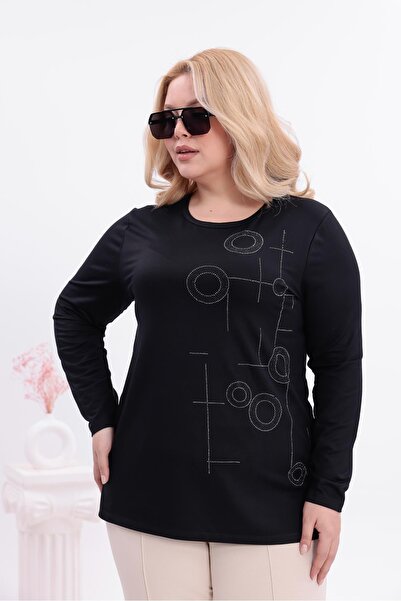 Siyezen Plus Size Round Stone Detailed Blouse
