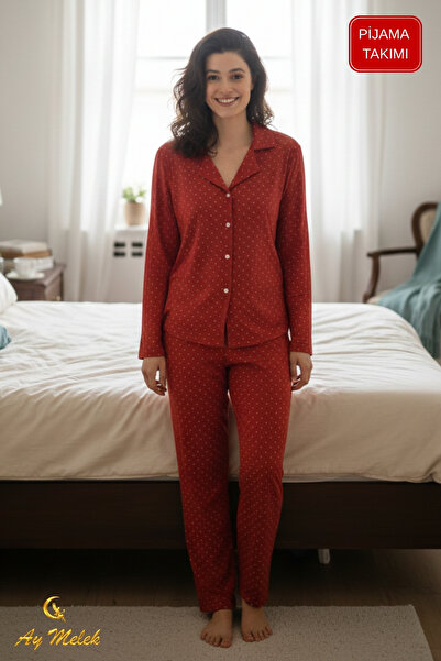 AYMELEK Women's Pajama Set Patterned Cotton Soft Textured Bottom Top Set