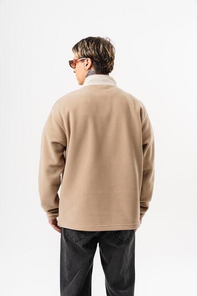 Respire Men's Half Zip Oversized Fleece Jacket Beige