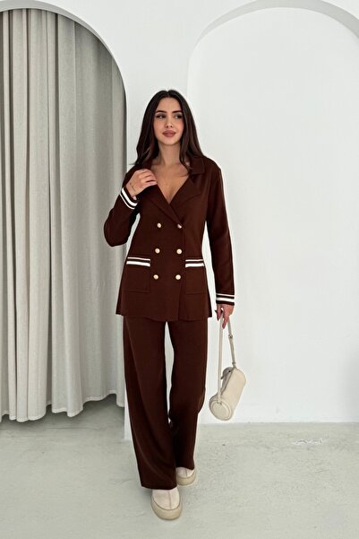 Noi Belis Double Breasted Collar Pocketed Knitwear Bottom Top Set Aw25Au0002