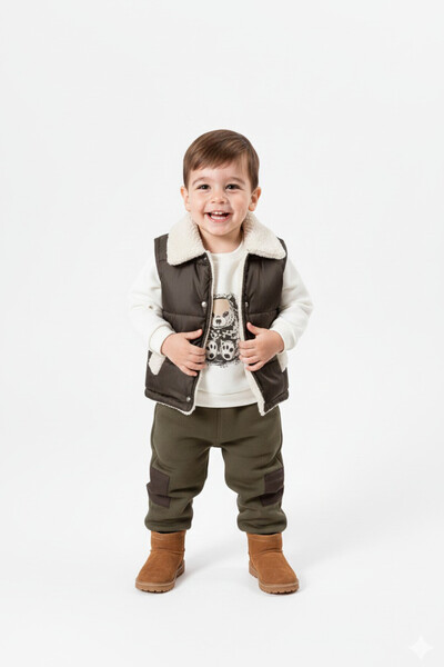 Mamman's Winter Suit, Inflatable Vest Set Lamb-Lined Thick Baby Boy Children's Suit with Micro-Pockets