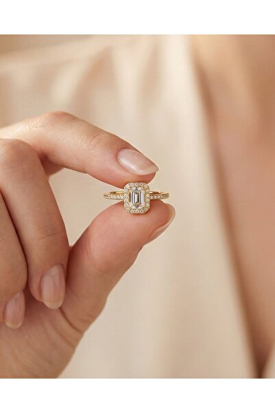 İNDİGO TAKI Baget Tek Taş 14 Ayar Altın Yüzük