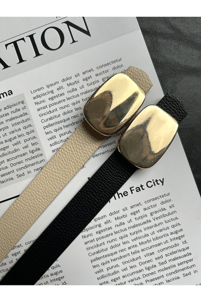 LİA KEMER 2-Piece Hoard Mirror Patterned Women's Gold Buckle Belt Jacket Belt Dress Belt Trouser Belt