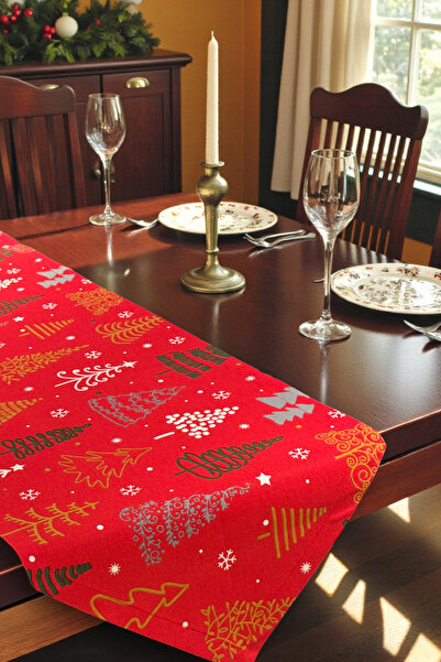 DECOROMA Runner cu model de brad roșii de Crăciun cu tematică de Anul Nou - C...