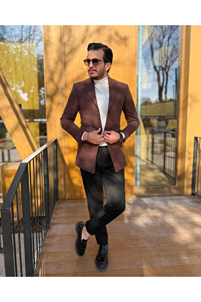 Avni Ceylan معطف برتقالي قصة ضيقة ذو ملمس مميز