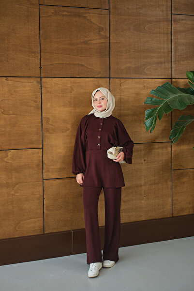 LOCCO Women's Snap Fastener Detail Double Set Burgundy