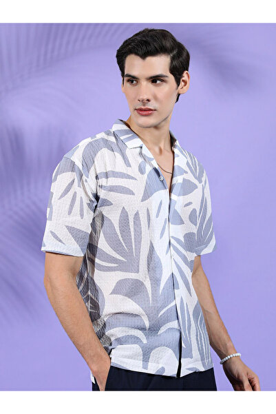 The Indian Garage Co By Styli Men Grey Floral Print Relaxed Fit Shirt