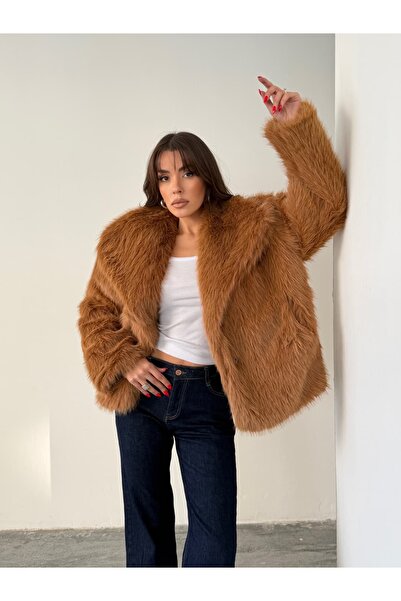mydukkan.co Faux Fur Coat with Snap Fasteners