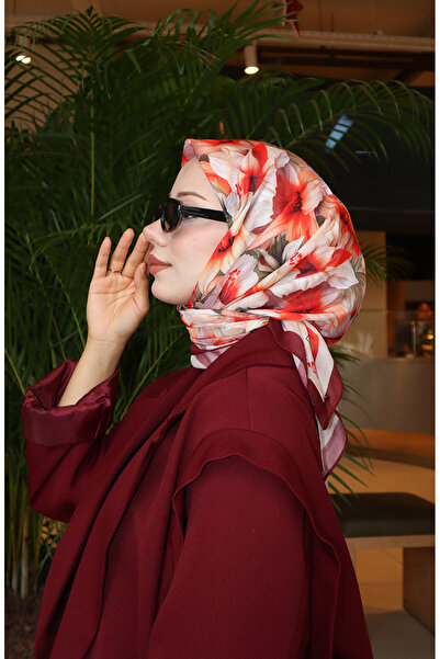 sefamerve Φουλάρι με σχέδιο λουλουδιών 70332-07 Plum Coral