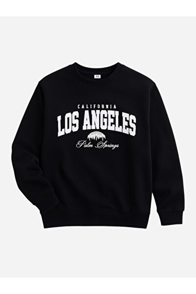 Victor and Jane By Styli Black LA Graphic Sweatshirt - 100% Cotton Fleece