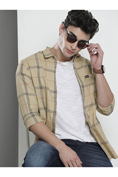 The Indian Garage Co By Styli Men Beige Checked Casual Shirt