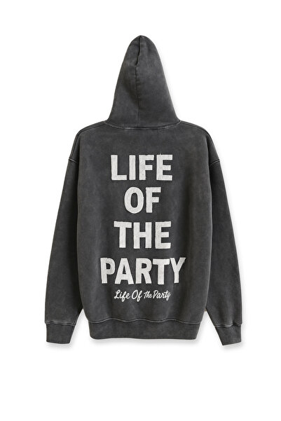 BARRELS AND OIL Men's Kangaroo Pocket Sweatshirt with Writing on the Back - Anthracite