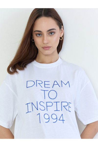 Styli White Oversized Slogan Print T-Shirt