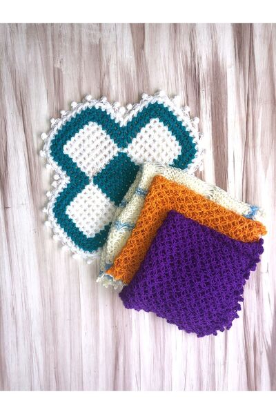 MOR TIRTIL el örgüsü banyo lifi sabun bezi 4 lü set çeyizlik gelin işi