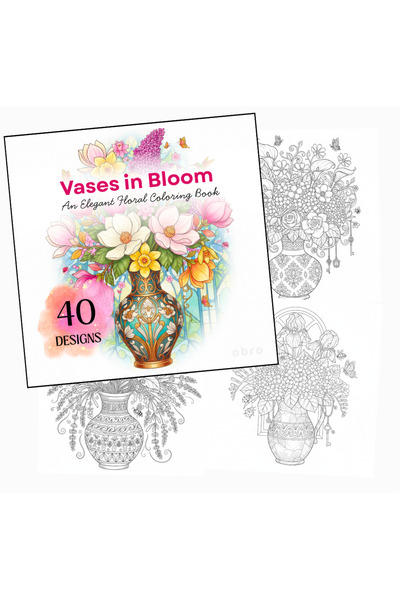 OBRO Βιβλίο ζωγραφικής Antistress για ενήλικες – Βάζα λουλουδιών σε στυλ μάντ...