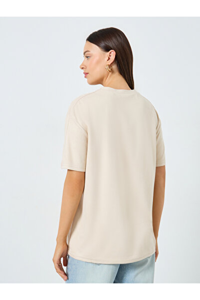 Styli Beige Oversized Slogan T-Shirt