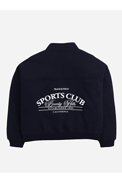 Victor and Jane By Styli Navy Blue Quarter-Zip Sweatshirt - 100% Cotton Fleece