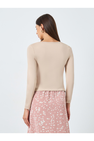 Take Two By Styli Beige Asymmetric Long Sleeve Top