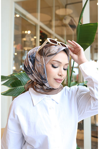 sefamerve Pamuklu Desenli Koza Eşarp 70335-04 Koyu Bej Gri