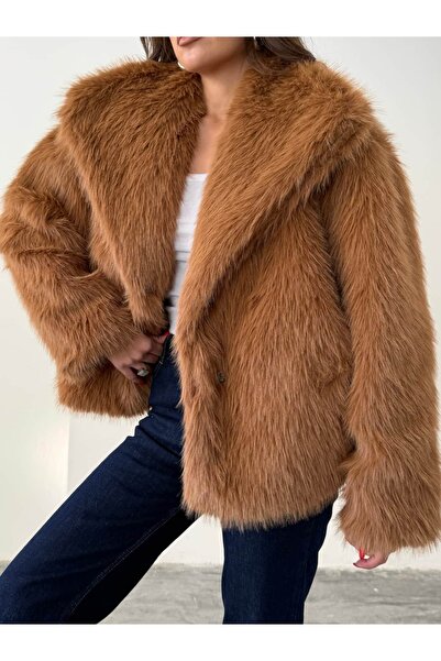 mydukkan.co Faux Fur Coat with Snap Fasteners