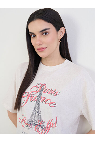 Styli Beige Graphic Oversized Cotton T-Shirt