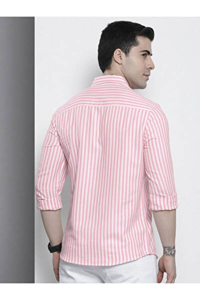 The Indian Garage Co By Styli Men Pink Striped Spread Collar Shirt