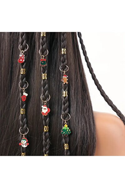 LORESİMA AKSESUAR Christmas Themed Gold Mixed Model Braided Hair Cube 8 Pieces