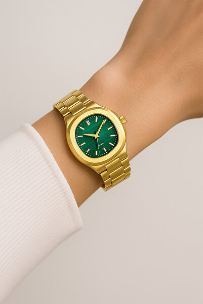 İnogge Pedoni Gold Case Gold Cord Green Dial Women's Wristwatch