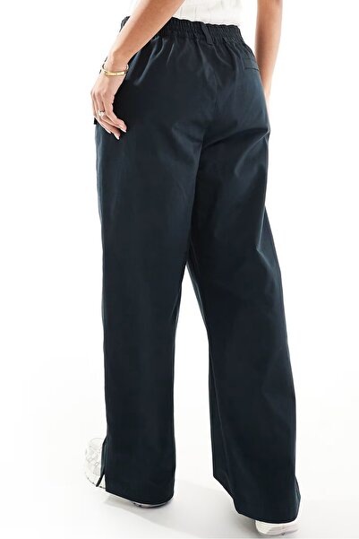 Nike Sportswear Collection Mid Rise Twill Trousers Women's Snap Slit Long Sweatpants Black