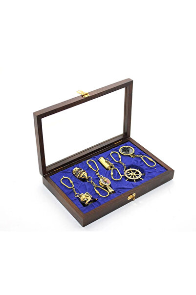 Marsilyan Brass 6-Piece Keychain Set with Wooden Box 2668 Ilkel-Rsitdk4