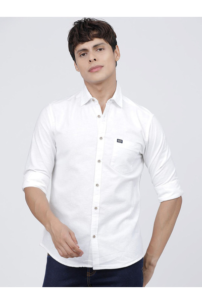 The Indian Garage Co By Styli Men White Solid Cotton Slim Fit Shirt